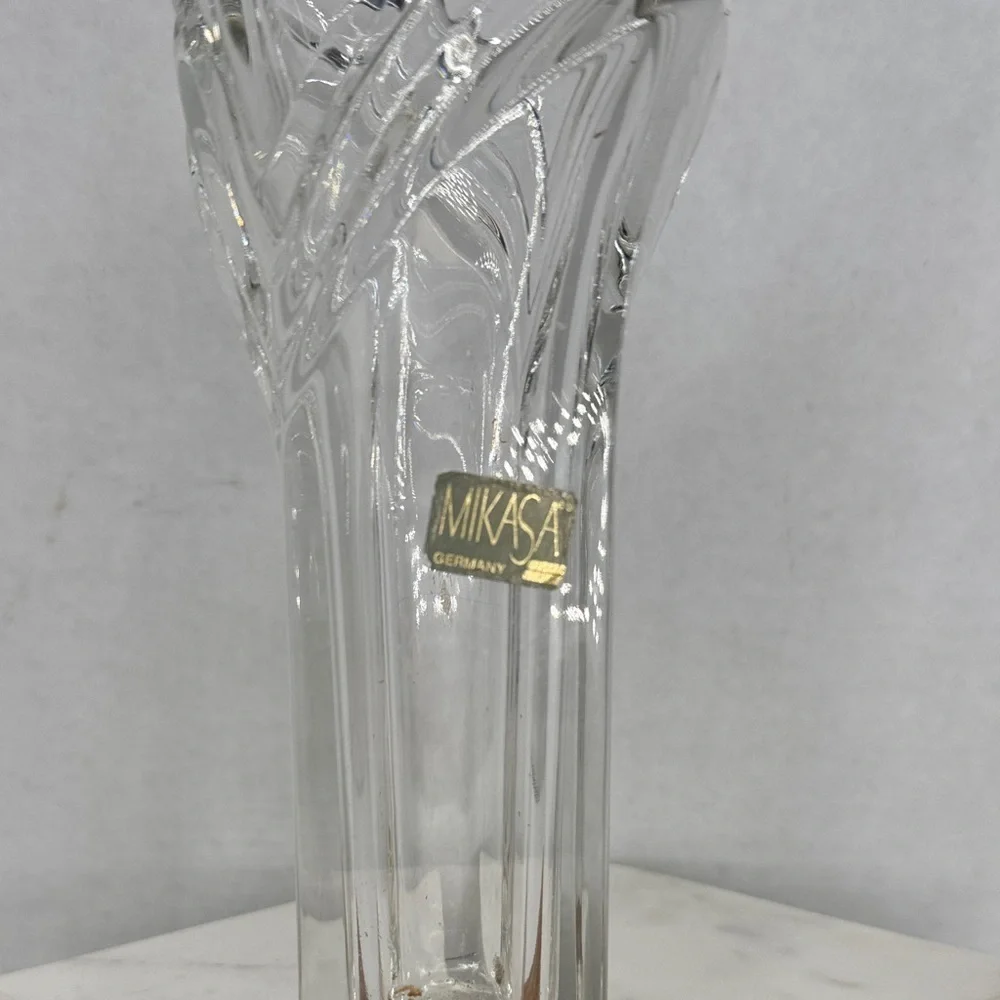 Vintage Mikasa Clear Crystal Tulip Style Vase V Shape Germany Decor 8.5”